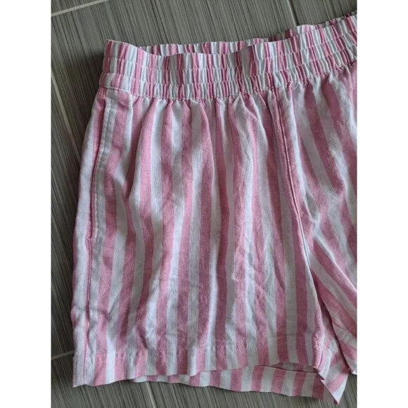 Lot of 2 Linen Bld L Old Navy Striped Lounge Shorts Pink & Green Elastic Waist - Picture 2 of 11